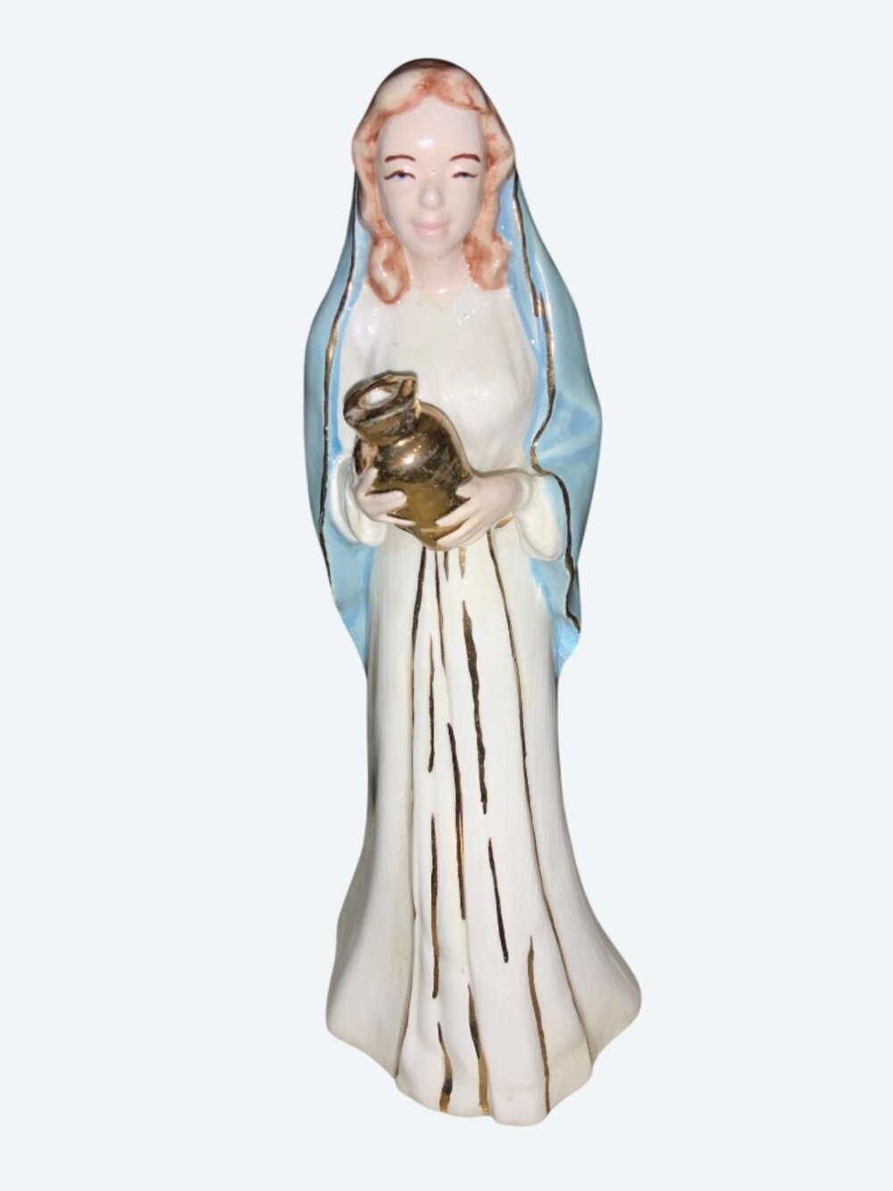 Lady Madonna Ceramic Figurine 9.25" Tall Hand painted Gold Colored Trim - Picture 2 of 13